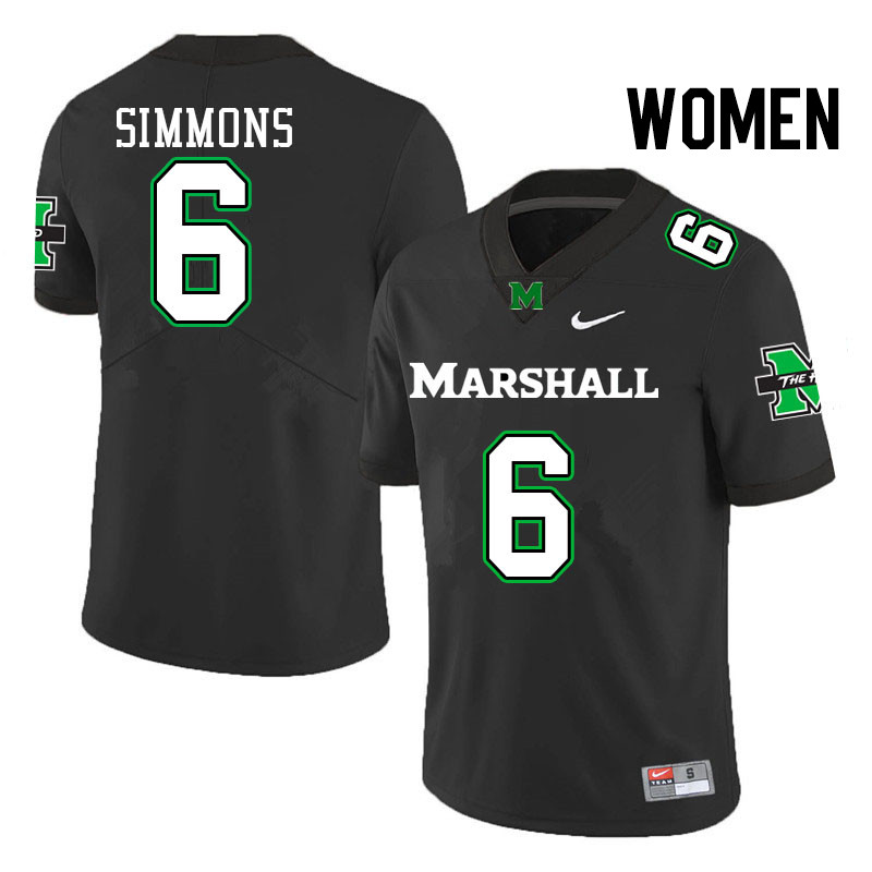 Women #6 Darryle Simmons Marshall Thundering Herd College Football Jerseys Stitched Sale-Black